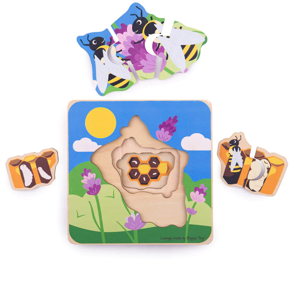 Bigjigs Toys: Puzzle de couche de cycle de vie des abeilles en bois en bois