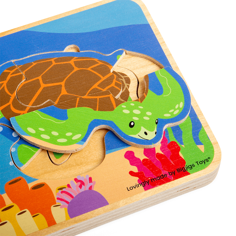 Bigjigs Toys: дървен многослоен пъзел морска костенурка Пъзел жизнен цикъл