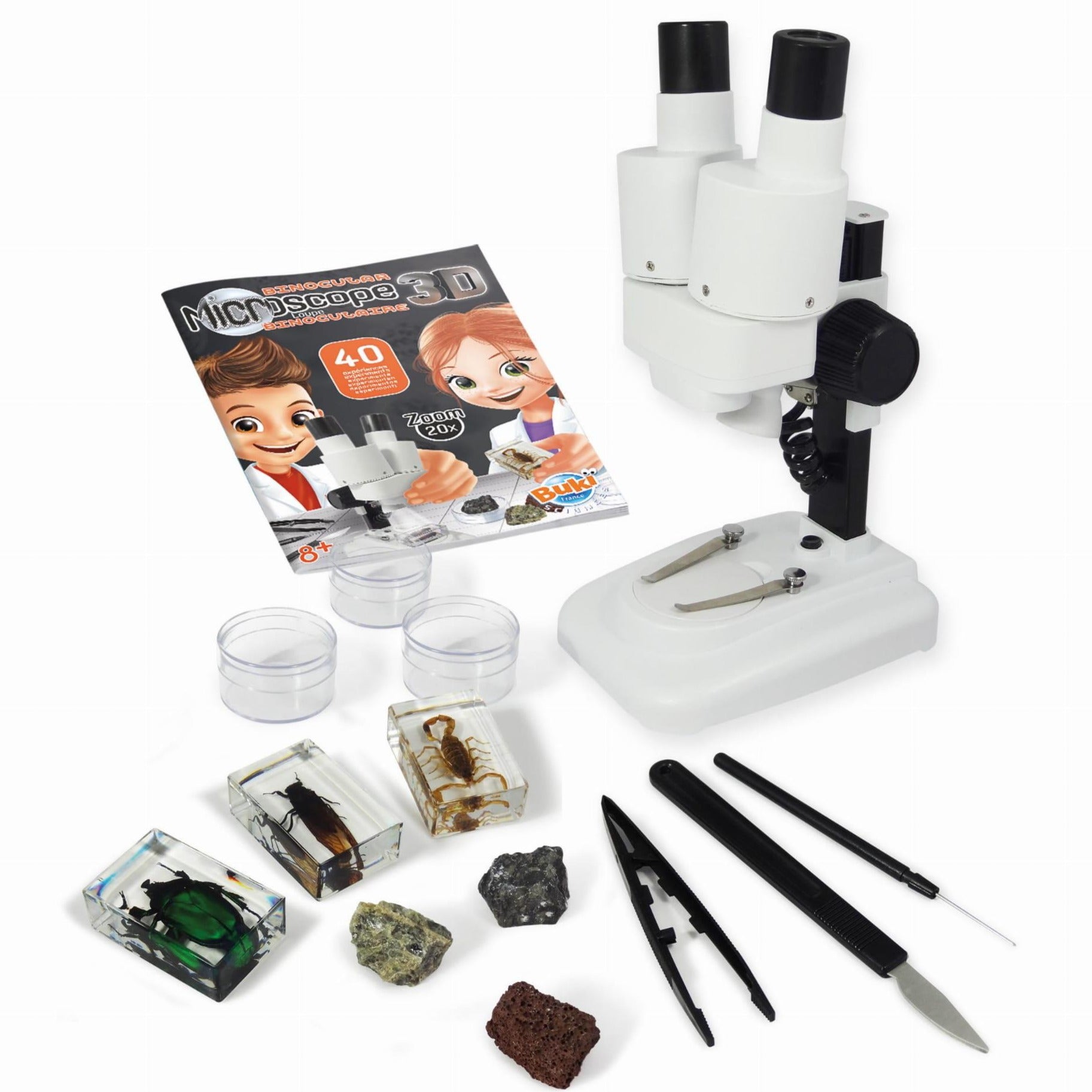 BUKI: Kinkokulaarimikroskooppi ja 40 kokea mikroskooppi 3D