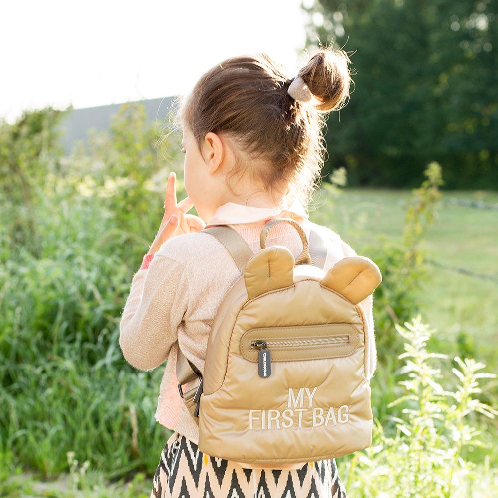 Barnhem: Mini quiltad ryggsäck min första väska beige