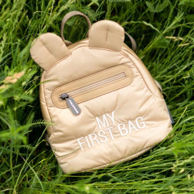 Barnhem: Mini quiltad ryggsäck min första väska beige