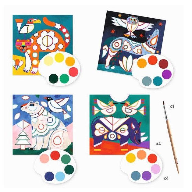 Djeco: Fanciful Bestiary animal coloring book with paints