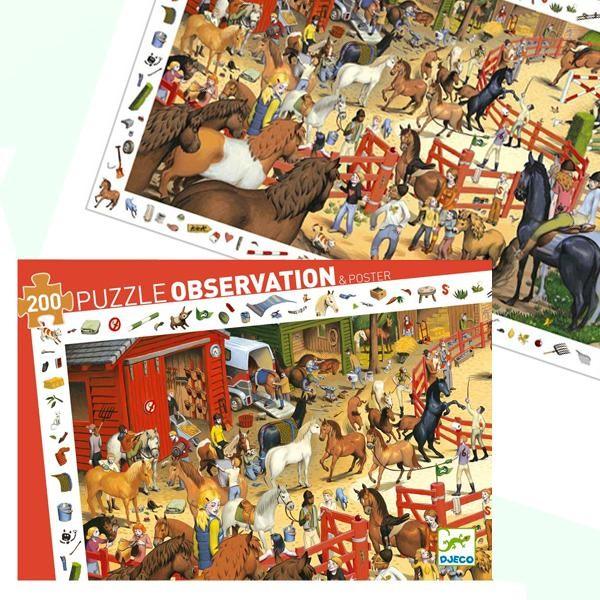 Djeco: Observation puzzle with poster Horse Riding 200 el.