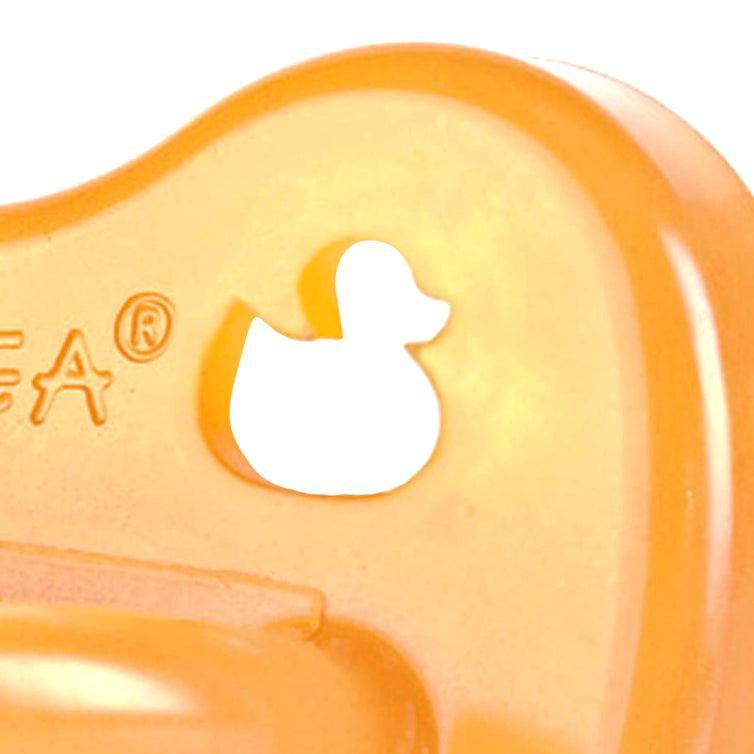 Hevea: symmetrical natural rubber pacifier Duck 3-36 M - Kidealo
