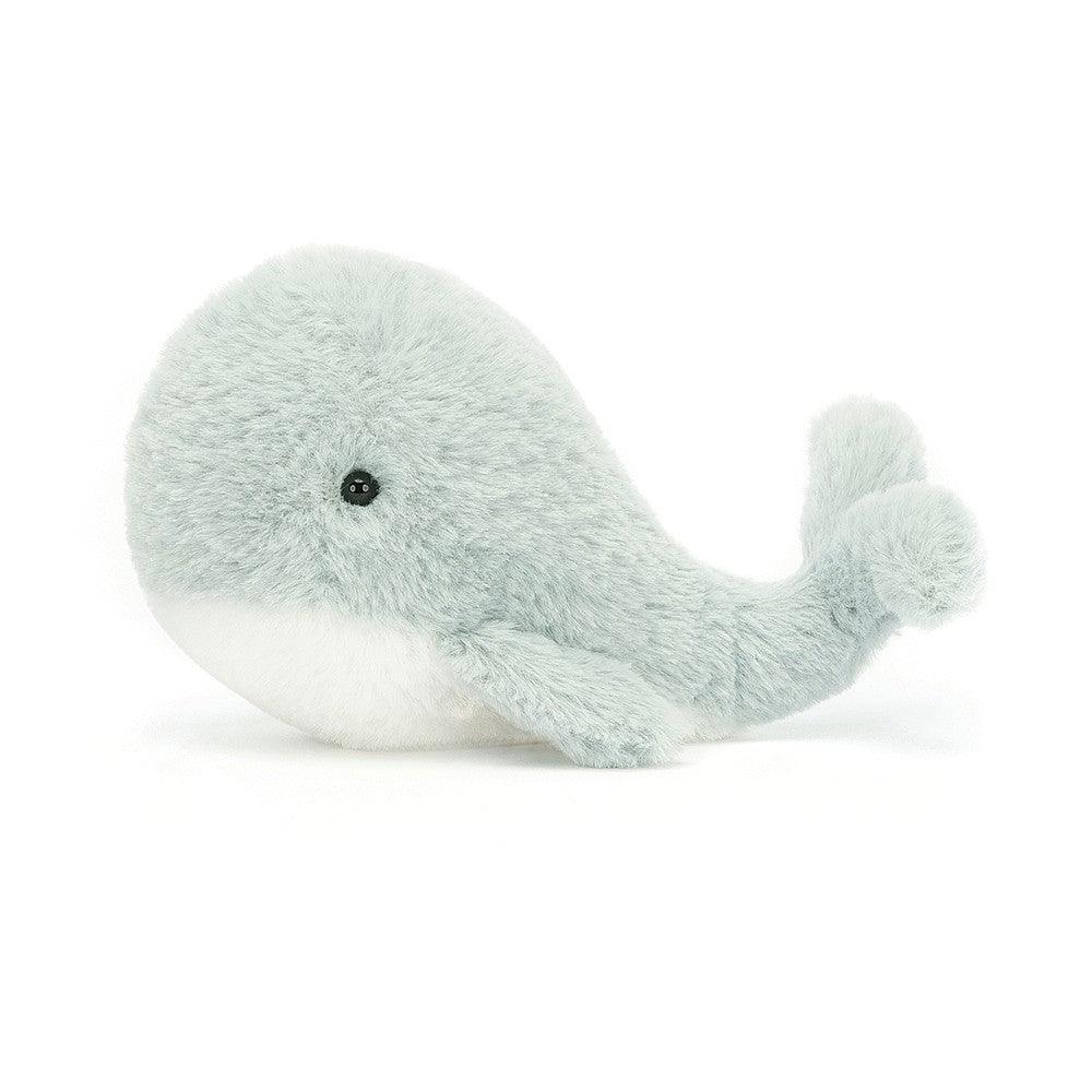 Jellycat: kælen lille hval Wavelly Whale Grå 13 cm