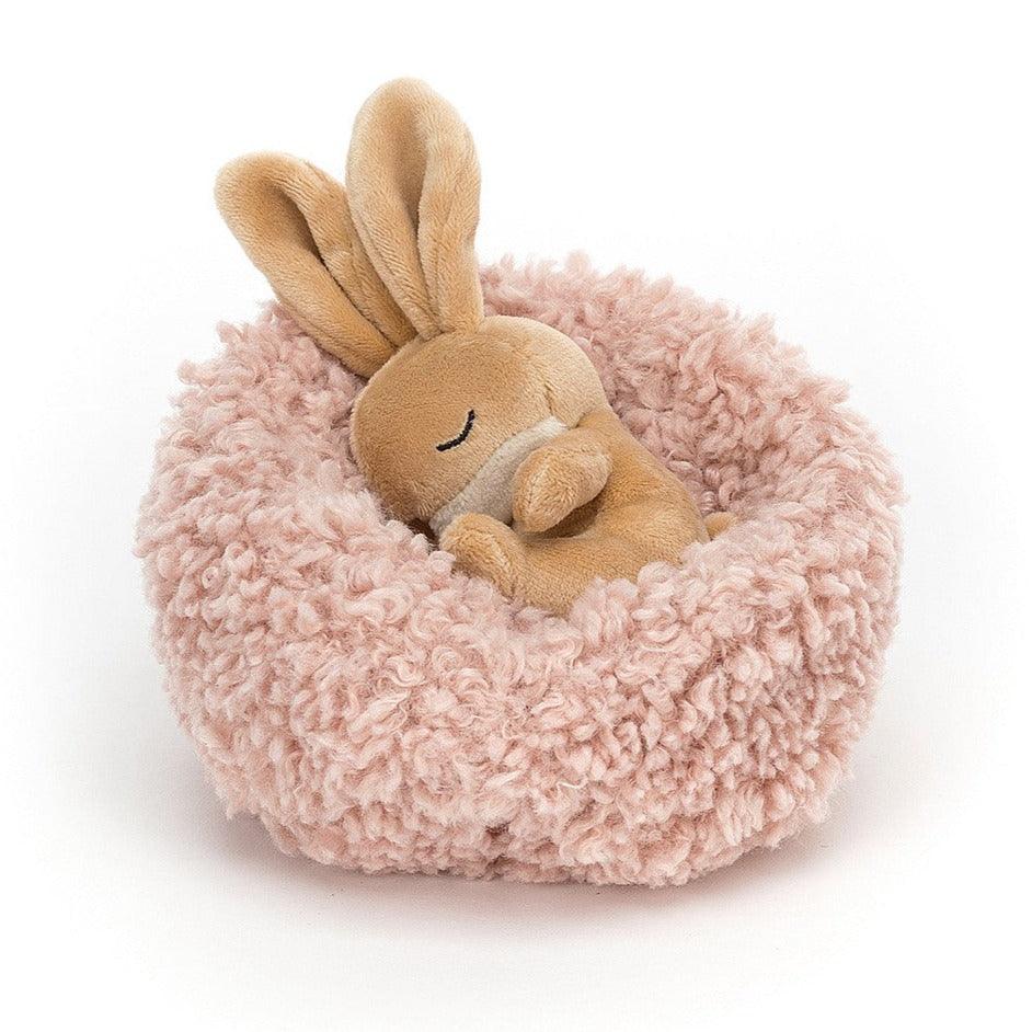 Jellycat: Bunny endormi câlin dans un lapin d'hibernation de nid 12 cm