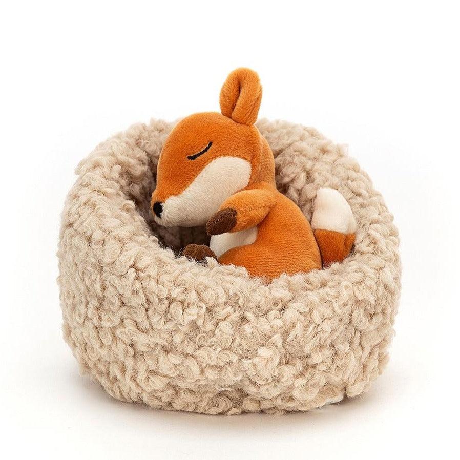 Jellycat: χαριτωμένη αλεπού που κοιμάται σε μια φωλιά hibernating fox 7 cm