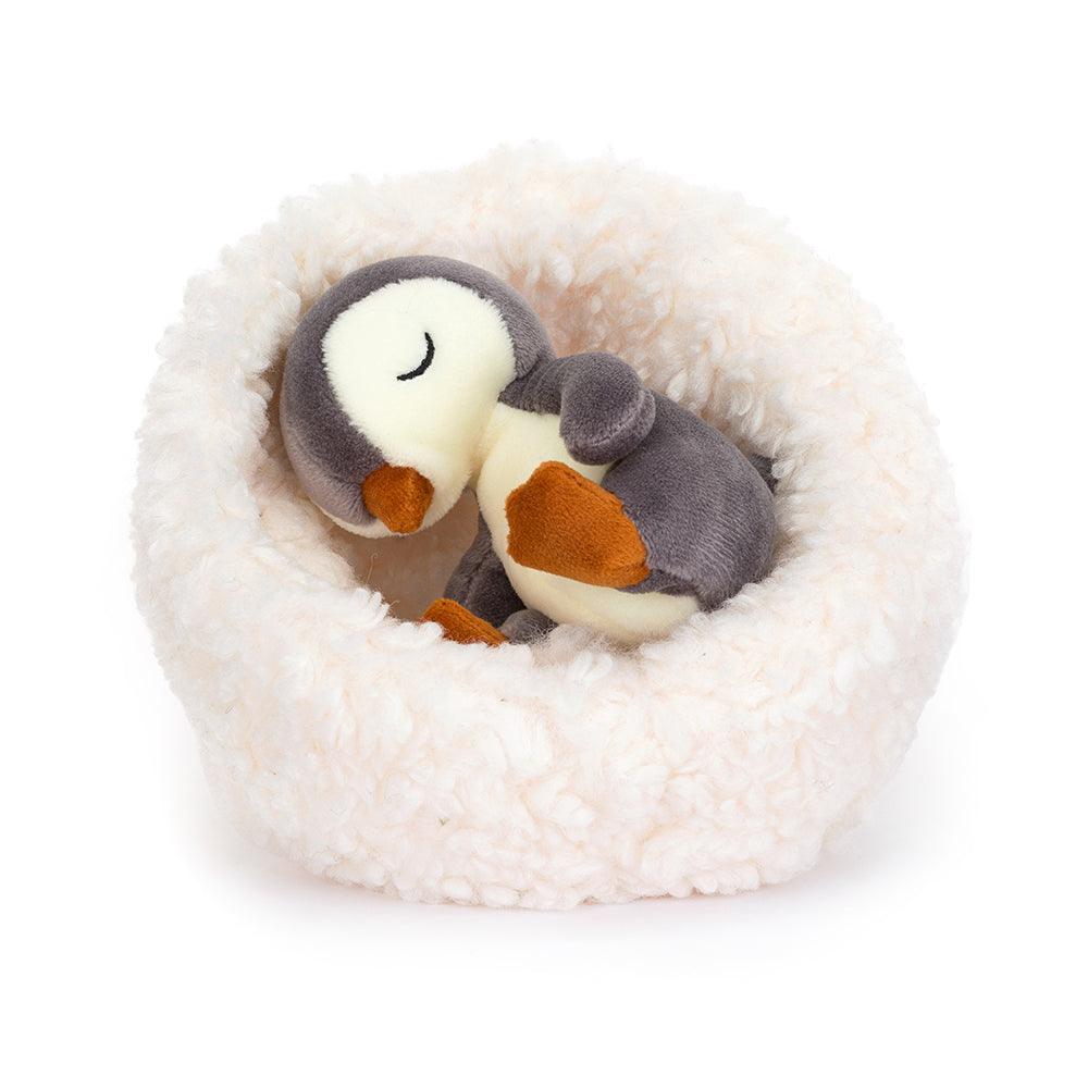 Jellycat: Cuddly schlofe Pinguin an engem Nest Hiberning Pinguin 13 cm