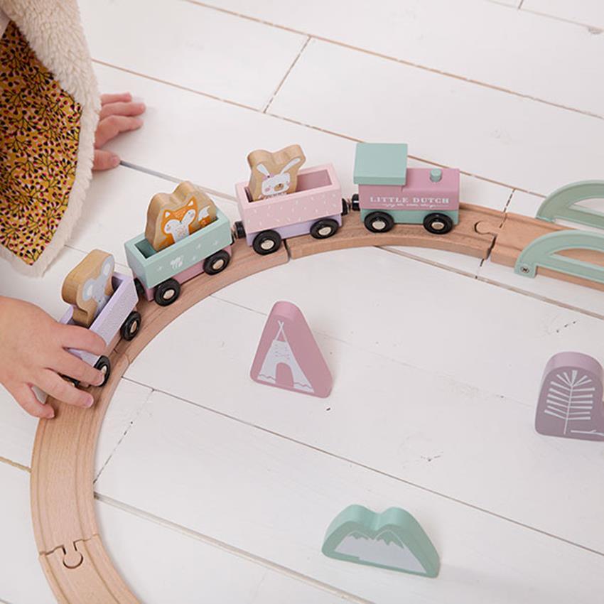 Little Dutch: wooden train with tracks Wooden Train Railway Track