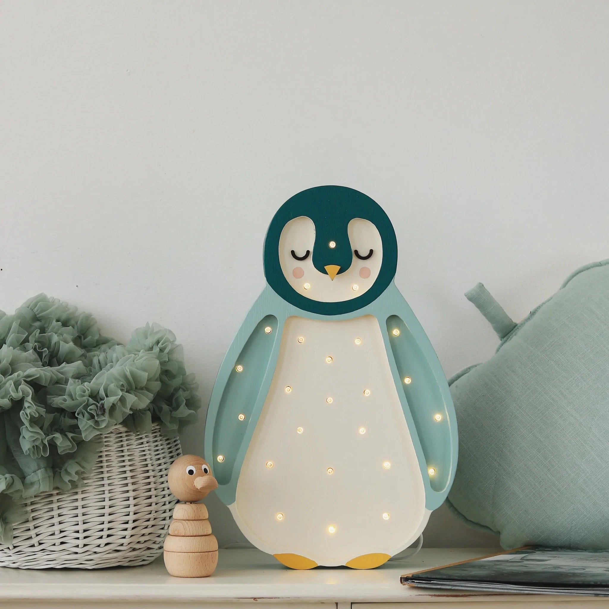 Kleine Lichter: Pinguin blaugrüne Lampe
