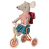 Maileg: triciclo Mouse Big Sister 13 cm mochila quadriculada mouse