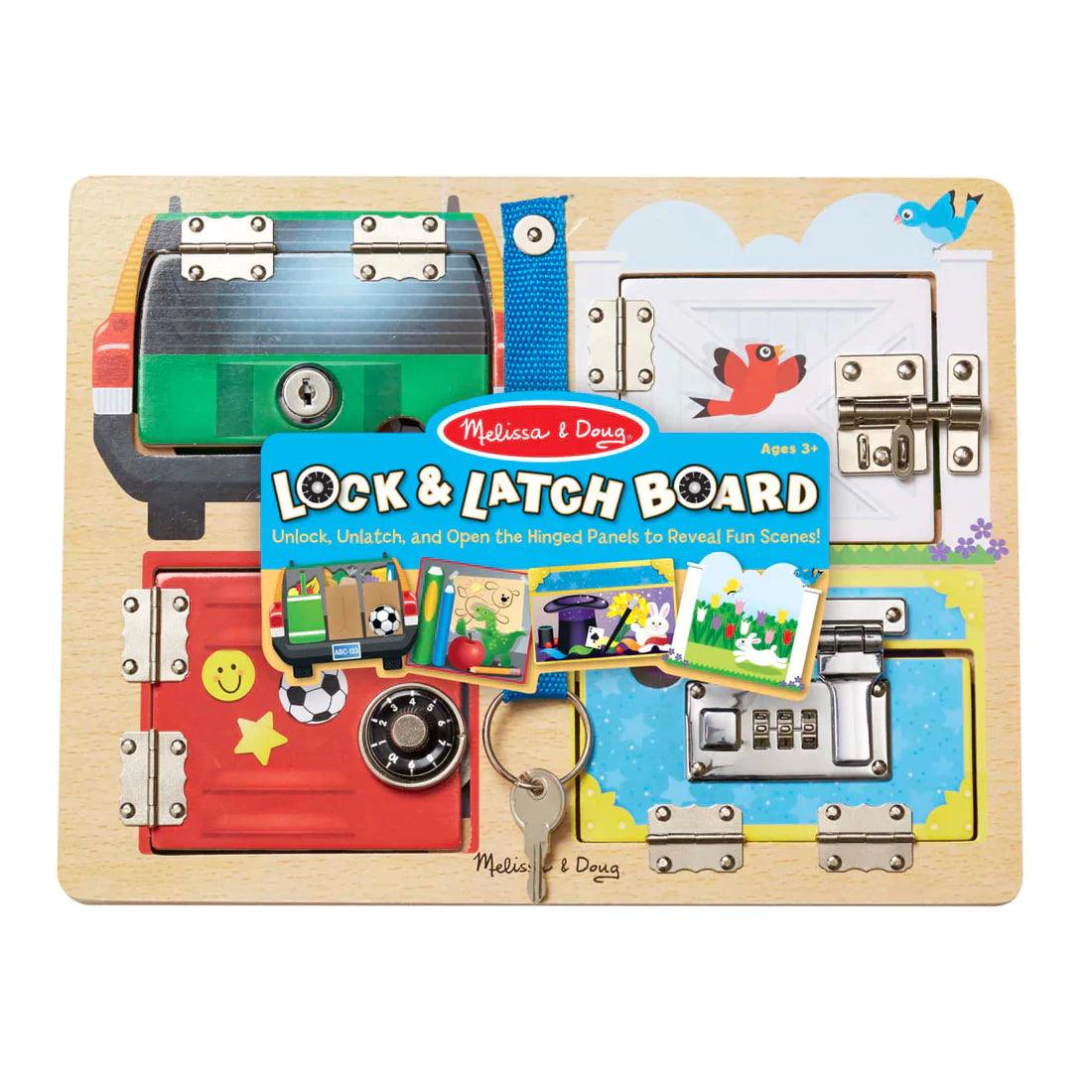 Melissa & Doug: Lock & Latch Board manipulative board with locks and ciphers - Kidealo