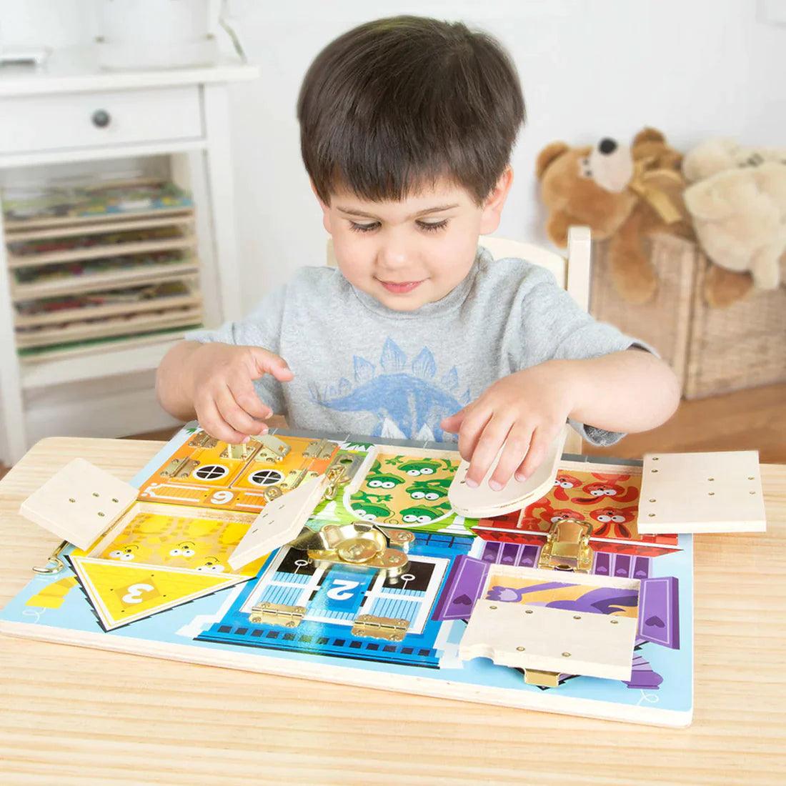Melissa & Doug: Latches Board manipulative board with locks and latches - Kidealo
