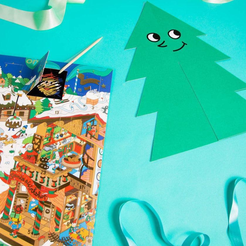 OMY: Cartão de arranhão do calendário do advento com adesivos de Natal