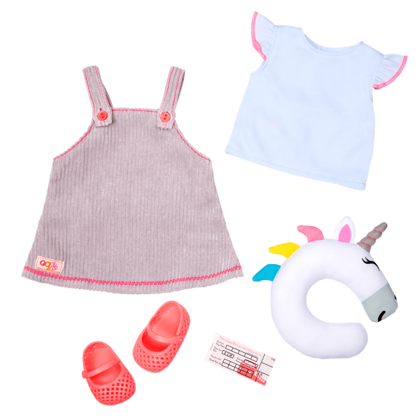 Our Generation: clothing with travel pillow for Unicorn Express doll
