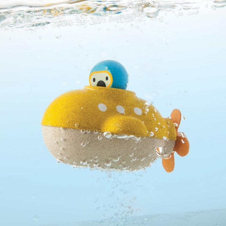 PlanToys: wooden bath boat Yellow Underwater Boat - Kidealo