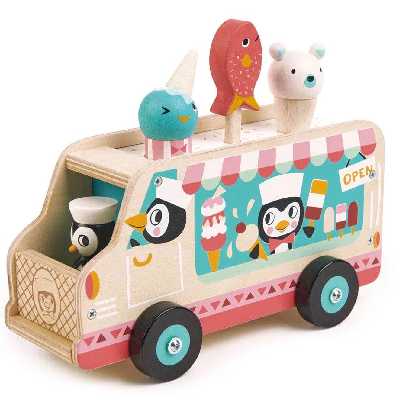 Juguetes tiernos de hoja: camión de helado de gelato de gelato de Penguin