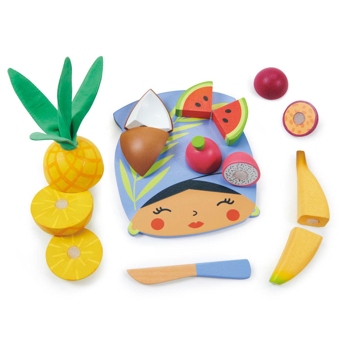 Jucării cu frunze fragede: mini bucătar de tăiere a fructelor tropicale