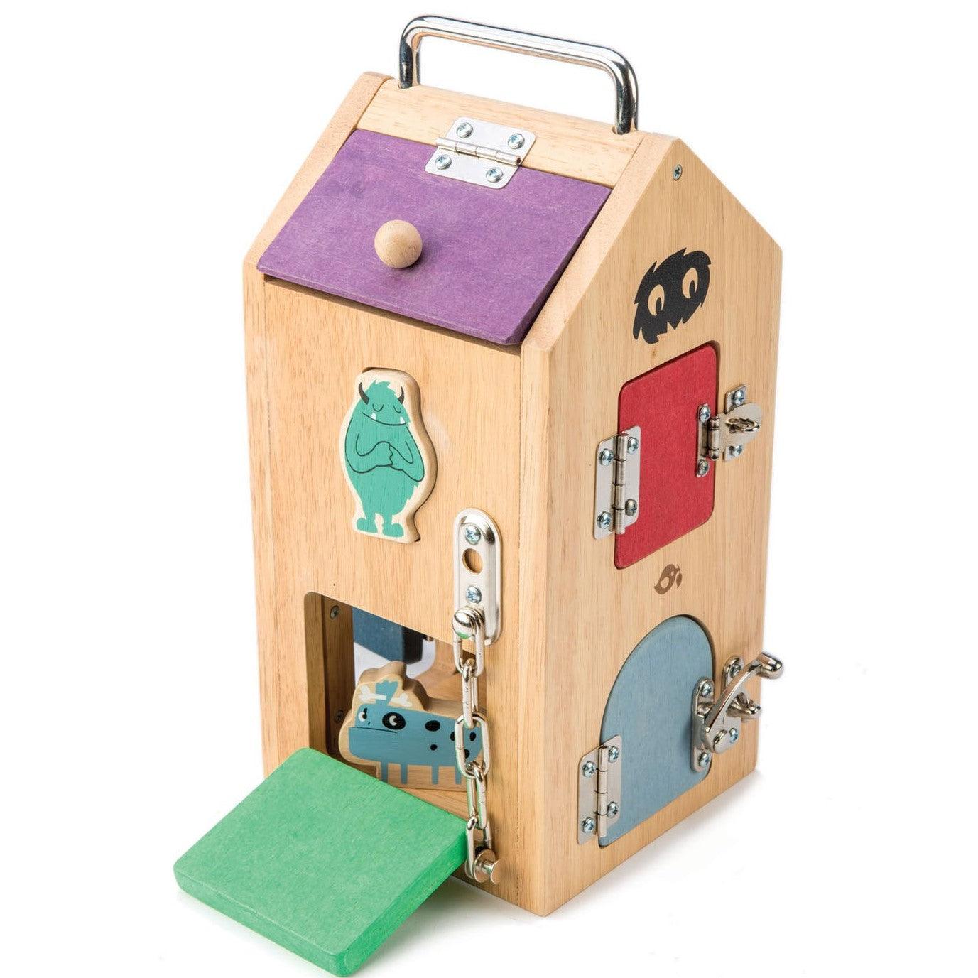 Tender Leaf Toys: Monster Lock Box manipulative house with locks