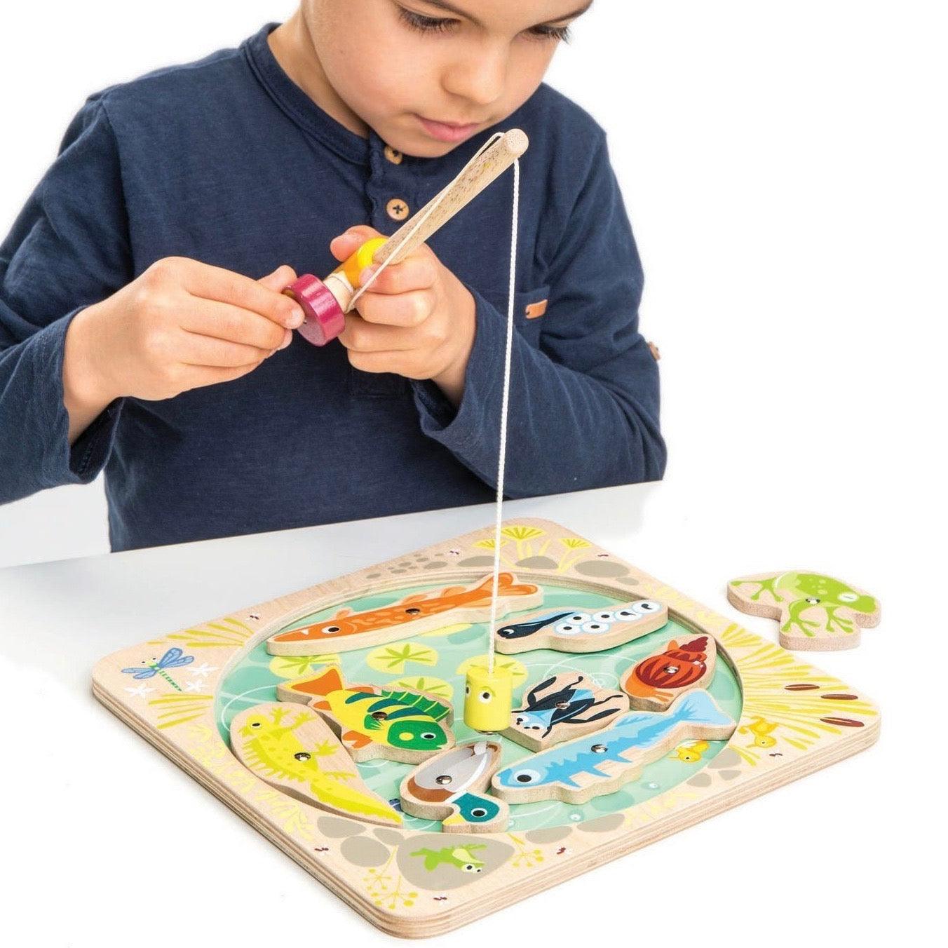 Jemné listové hračky: Dřevěná rybářská prut Arcade Game Ponor ponoření