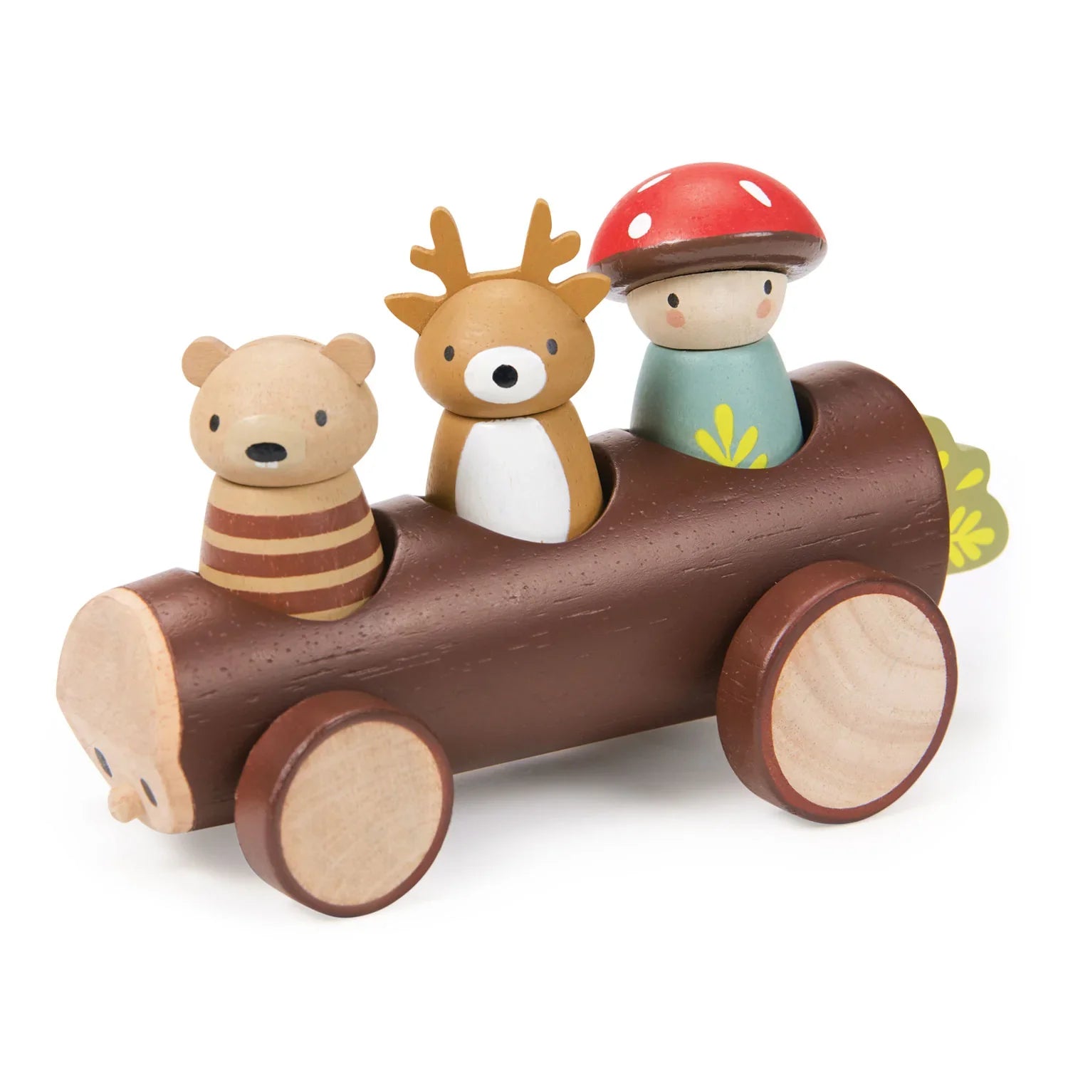 Juguetes tiernos de hoja: taxi de bosque de madera con figuras Tamter Taxi