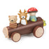 Brinquedos folhosos de folhas: cabine florestal de madeira com figuras táxi de madeira