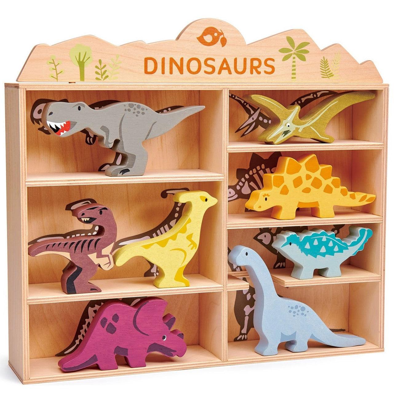 Juguetes tiernos: figuras de madera dinosaurios