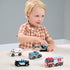 Maigas lapu rotaļlietas: koka avārijas transportlīdzekļi
