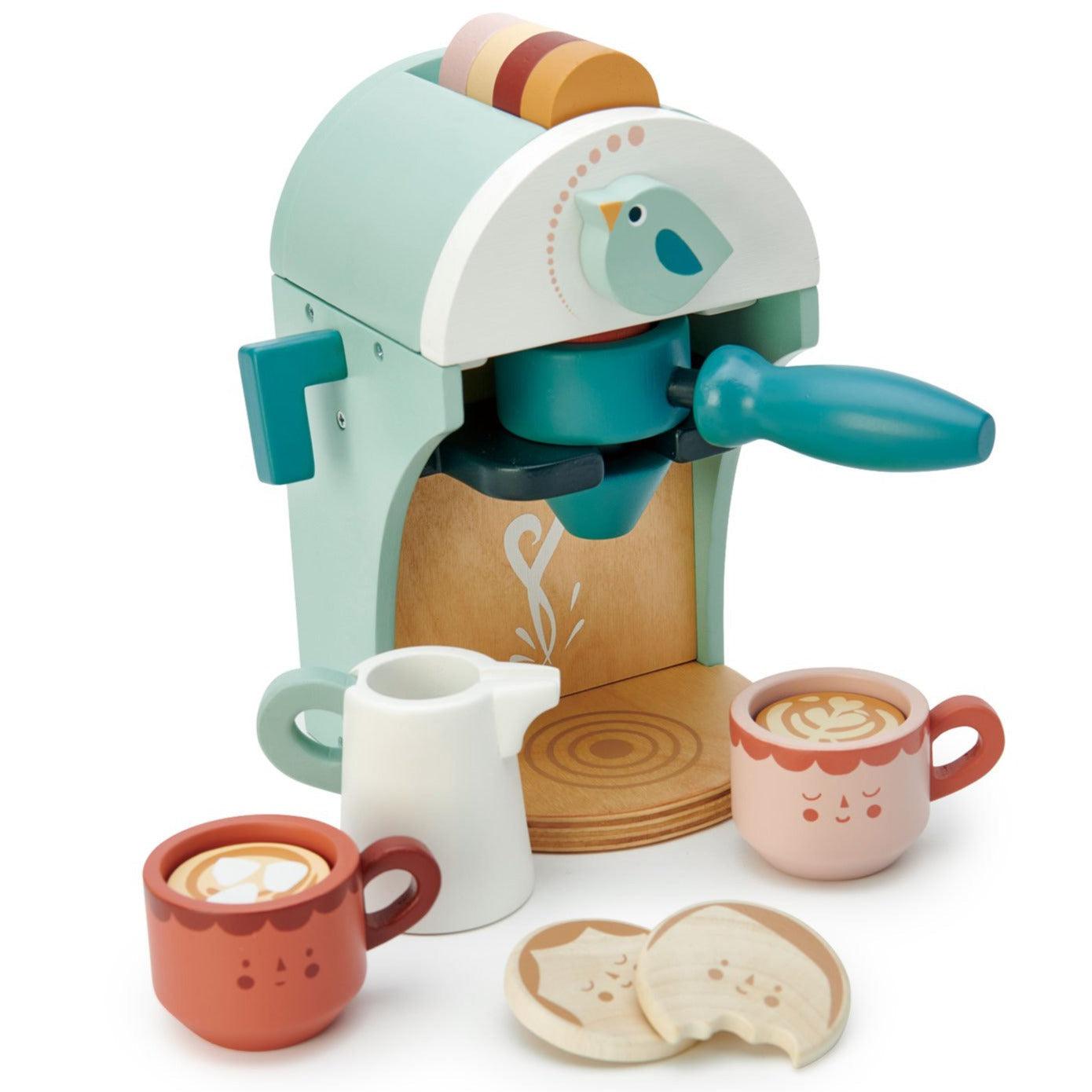 Nežne listne igrače: leseni aparat za kavo babyccino Maker