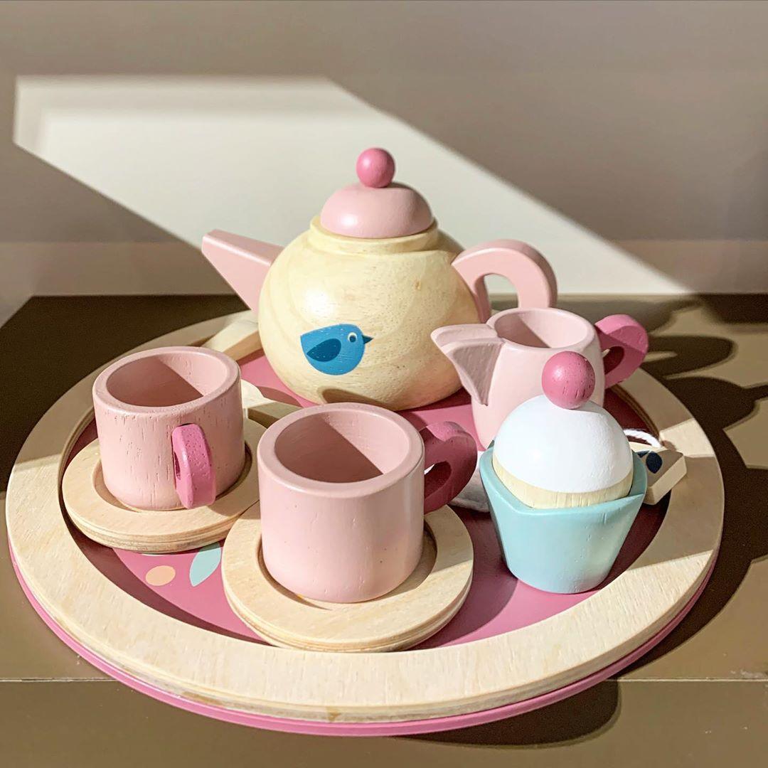 Maigas lapu rotaļlietas: putnu tējas komplekts koka tējas serviss