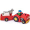 Maigas lapu rotaļlietas: koka traktors ar piekabi ar dzīvniekiem