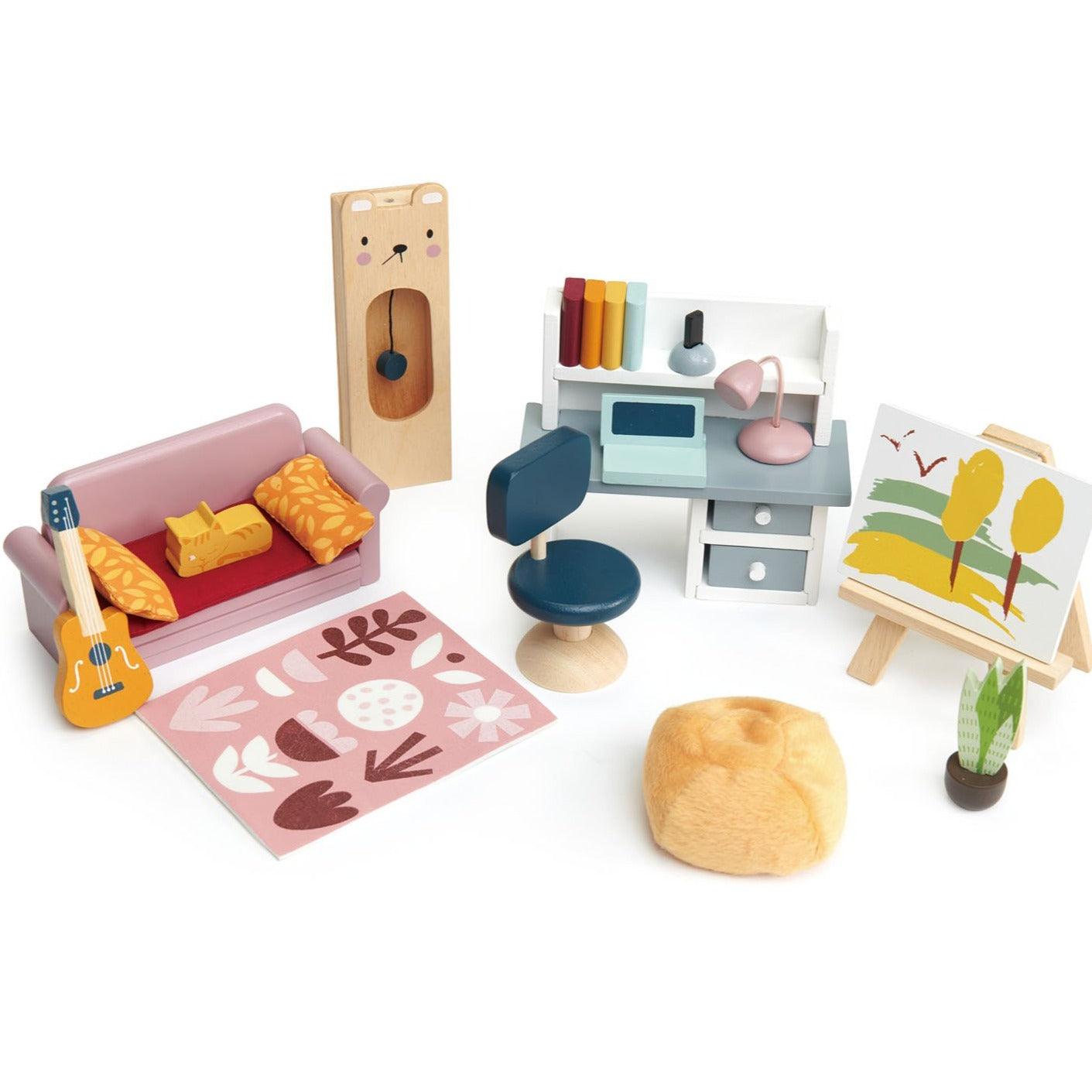 Tender Leaf Legetøj: dukkehusmøbler studieværelse