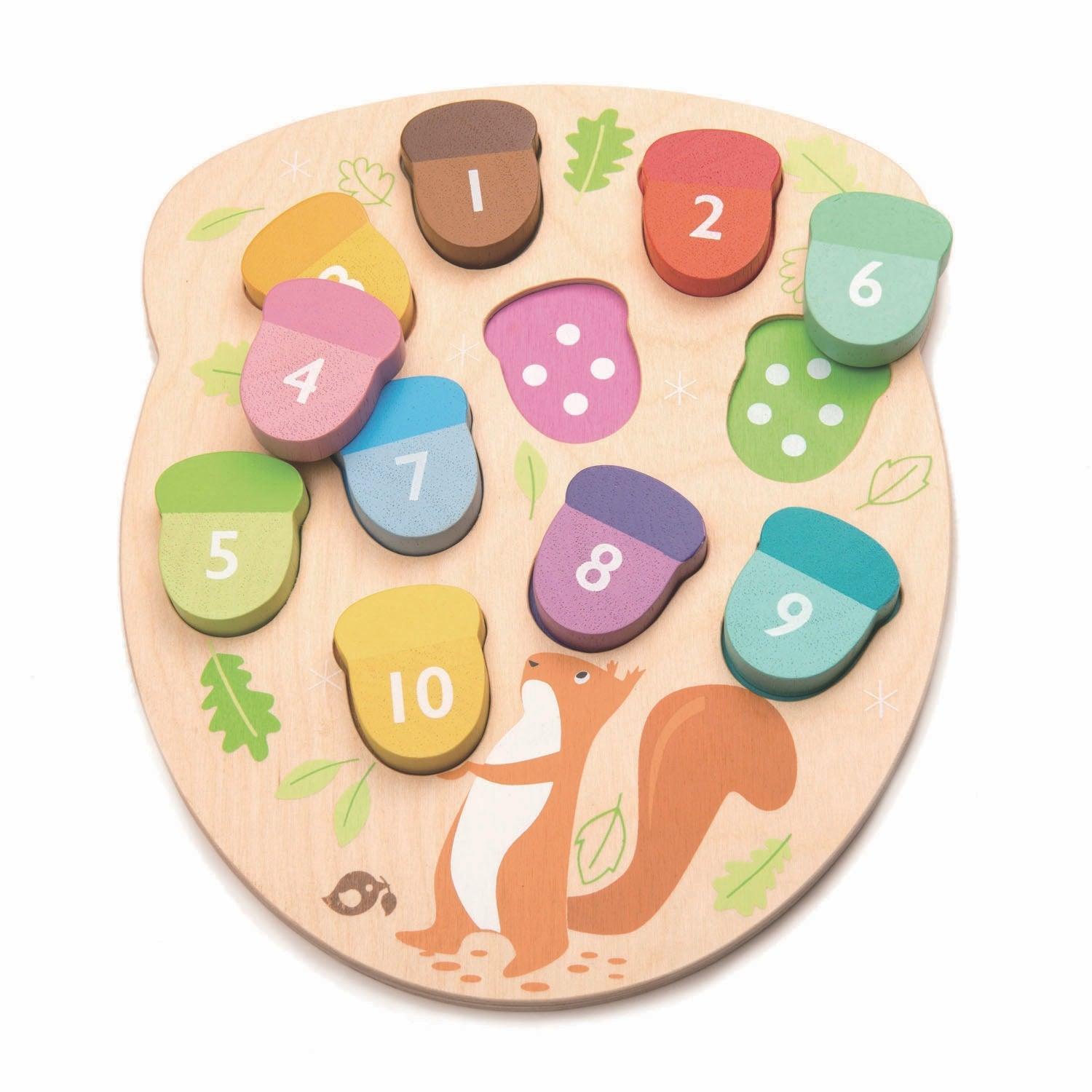 Nabídné listové hračky: Počítání puzzle Kolik žaludů?