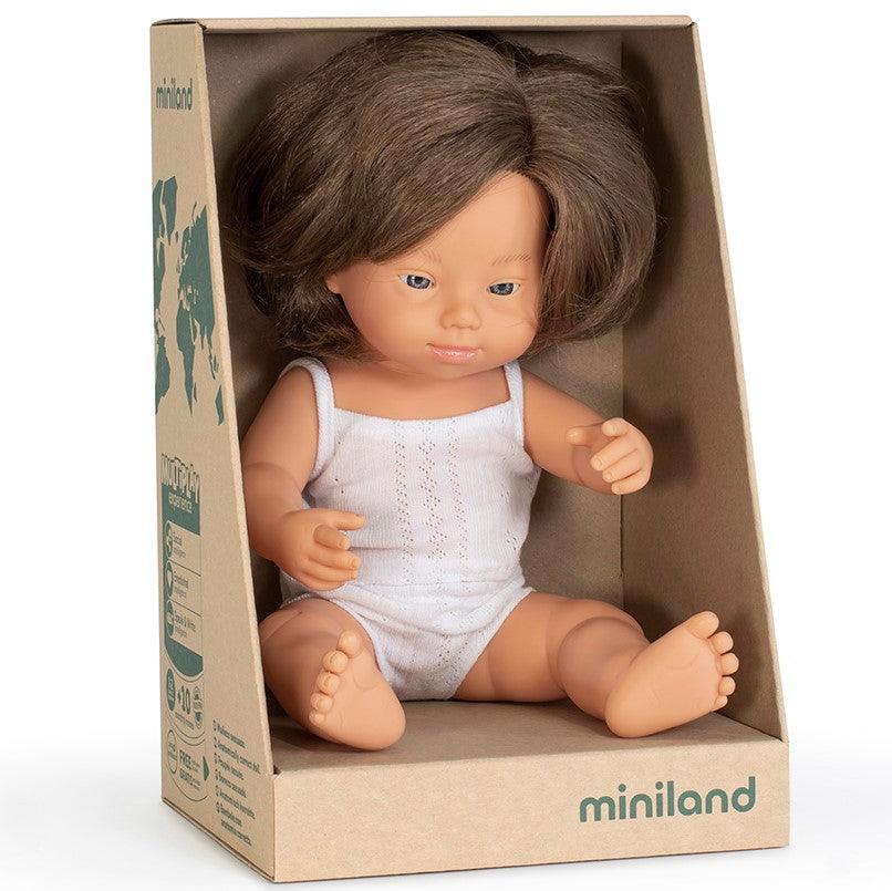 Miniland: lalka dziewczynka z zespołem Downa Europejka 38 cm - Noski Noski