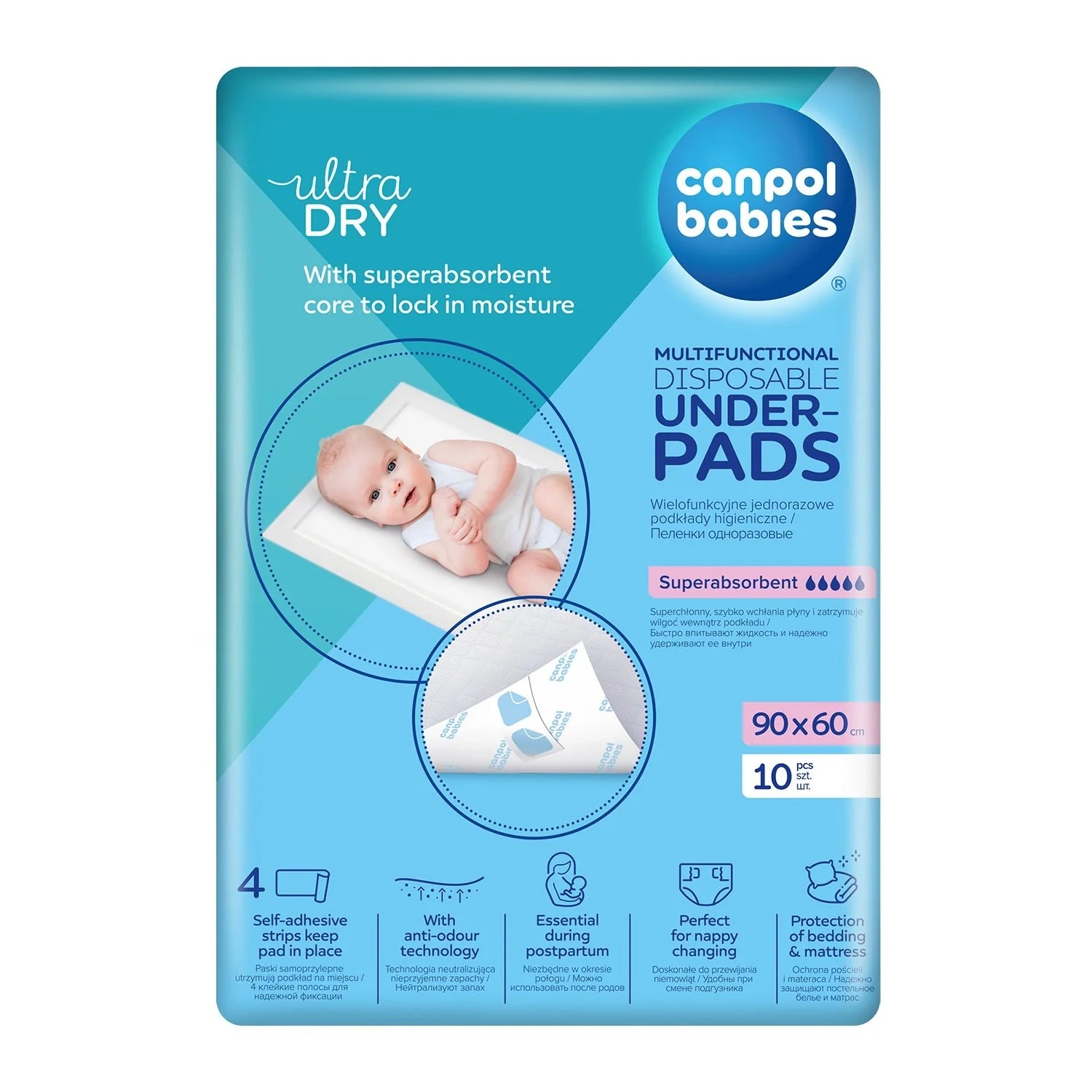 Canpol Babies: Multifunctional self-adhesive sanitary pads 90x60 cm 10 pcs.